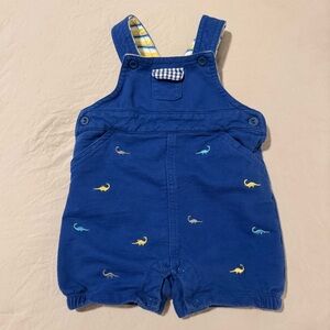 Nursery Rhyme Blue Overalls with Dinosaur Embroidery